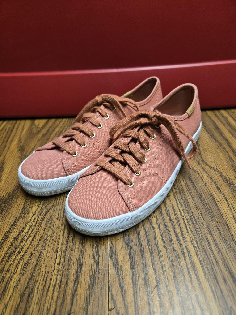 Women's Keds Coral-Peach Lace Up Canvas Low Top Sneakers
